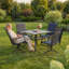 Ensemble de salle à manger de patio pour 4 personnes avec table de salle à manger carrée en métal et chaises berçantes pivotantes (noir et gris)-558639512
