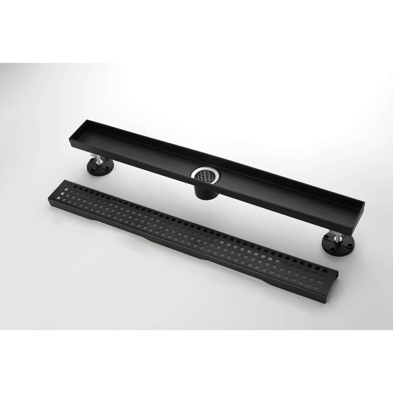 Linear Shower Drain With Removable Quadrato Pattern Grate, 304 Stainless Shower Drain Included Hair Strainer And Leveling Feet