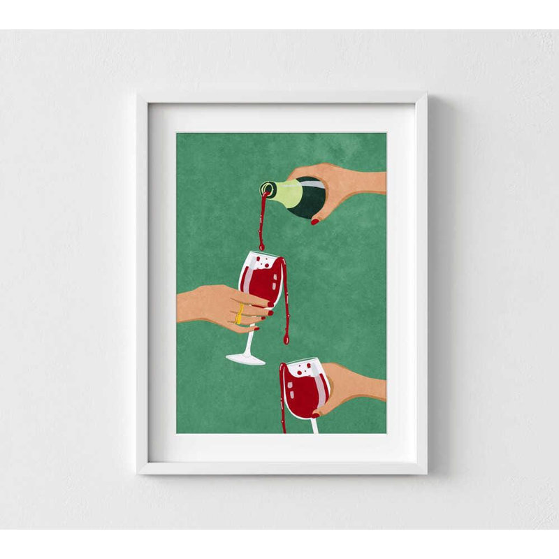 Vin rouge - art mural moderne pour la cuisine ou le bar, Reproduction encadrée avec passe-partout, H 24 po x l 18 po, Blanc