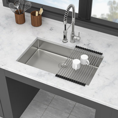 27-Inch Undermount Single Bowl Kitchen Sink, Low-Profile ADA Compliant Stainless Steel Basin