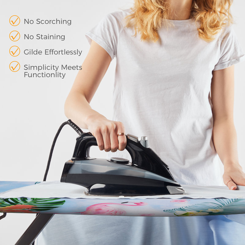 Ironing Board Cover, 100% Cotton with Thick Felt, Resists Scorching & Staining, Adjustable Fastener, 124x38cm, Flamingos