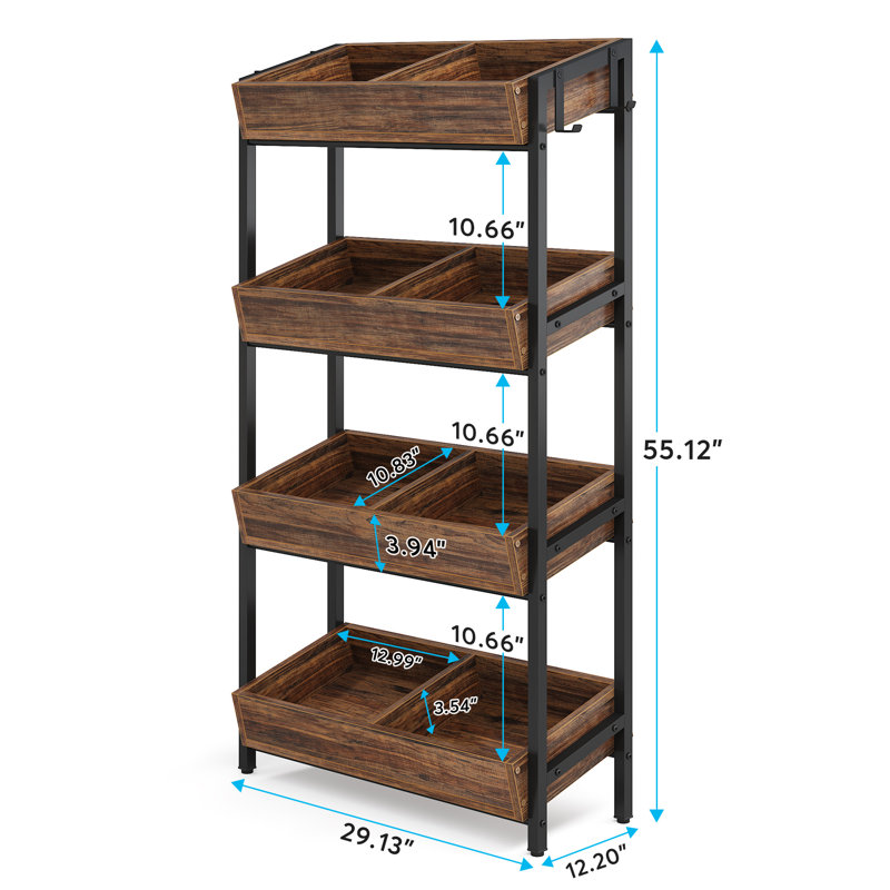 Meras 29.1" W Wood Storage Rack, Brown/Black