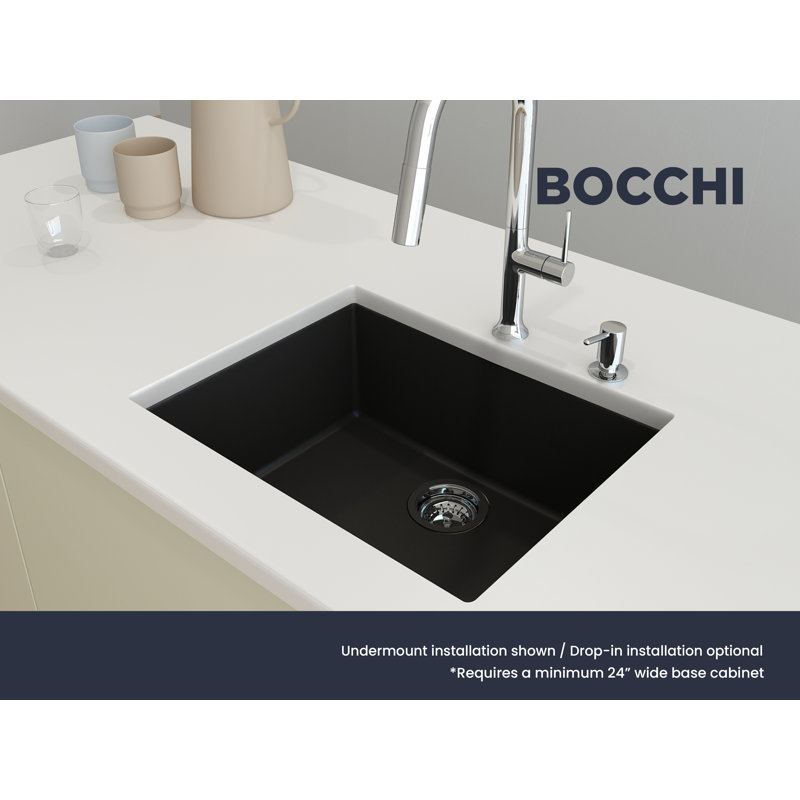 Campino 24'' L Single Basin Kitchen Sink, Matte Black