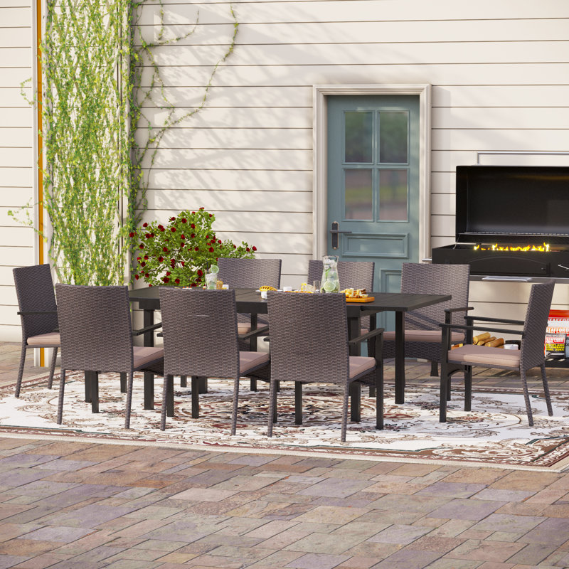 Ensemble de salle à manger de patio extensible 9 pièces avec fauteuils en rotin Salem