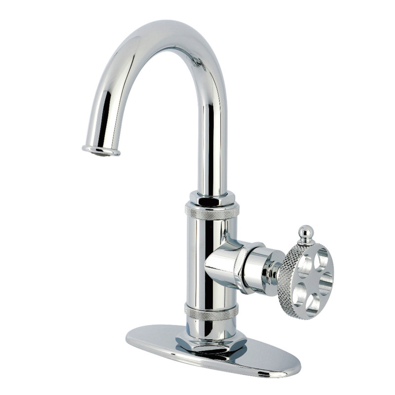Robinet de salle de bain 1 poignée à fixation sur le comptoir avec poignée moletée et bonde à poussoir Kingston, Chrome poli