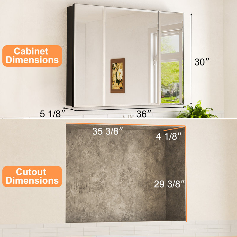 Armoire à pharmacie en aluminium avec miroir, meuble-lavabo encastré ou à fixation en surface, tablettes réglables en verre trempé, grand rangement, noir