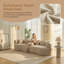 Curved Modular Sofa, Features 6 Cushions, Boneless Design, Cloud-Style Comfort Sofa, Upholstered in Chenille, Deep-Seated Design, Light khaki