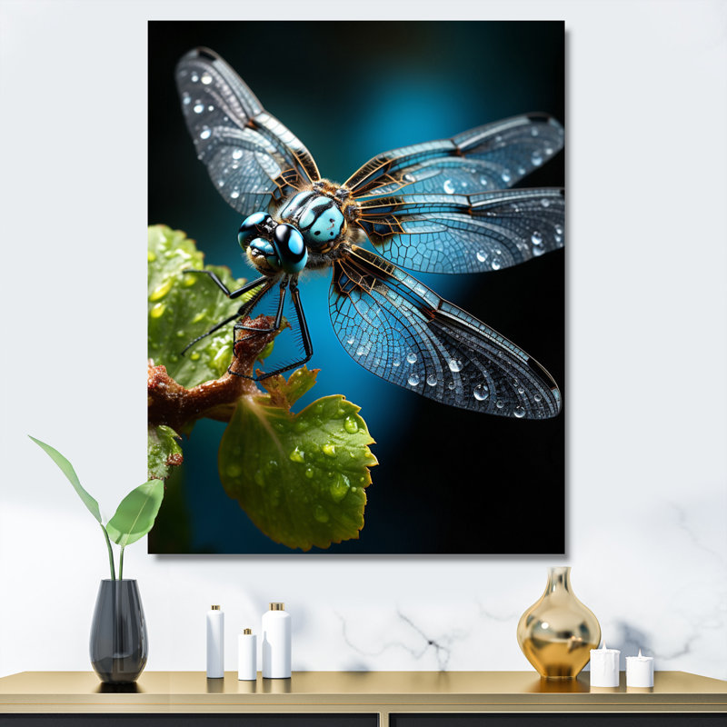 «Teal Dragonfly Insectes Flight», reproduction d'art sur toile, Toile tendue, H 32 po x l 24 po x P 1 po
