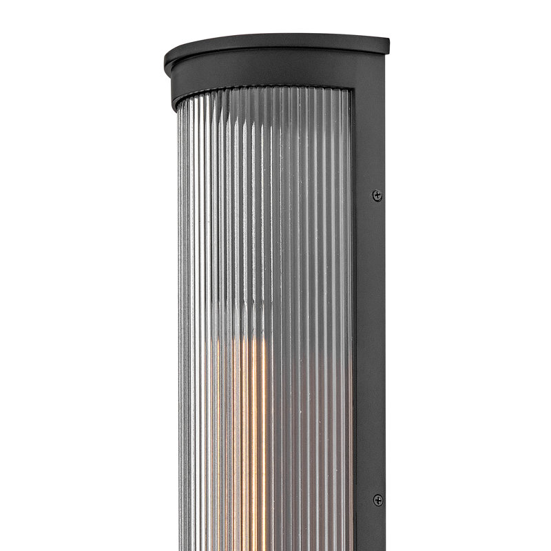 Large Coastal Ready LED Outdoor Wall Sconce with Ribbed Glass, Black, 24" Height, Up