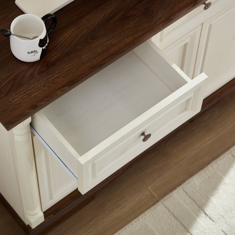 Armoire de rangement Farmhouse avec tiroirs et portes, Blanc + noyer