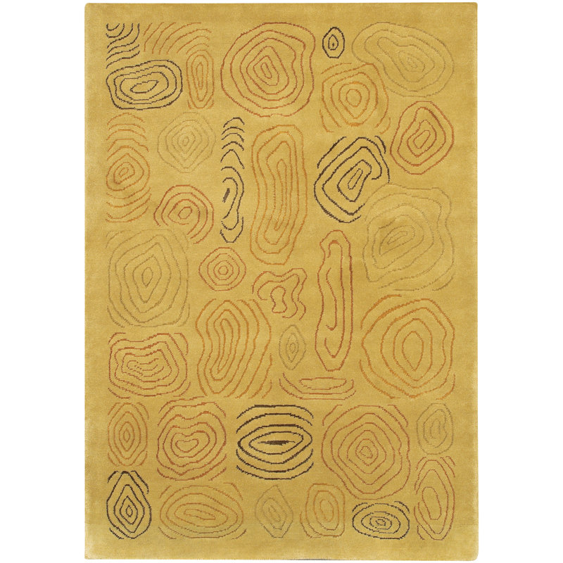 Aadi Abstract Hand-Knotted Wool Gold/Black Area Rug, Rectangle 2' x 3'