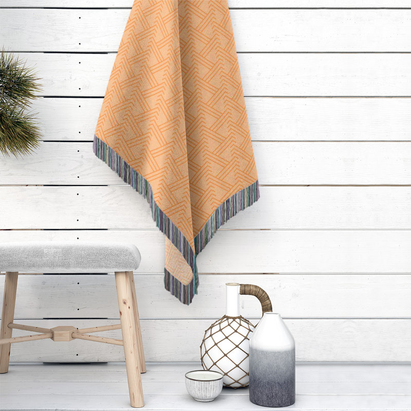 Couverture en coton tissé zigzag classique, L 37 po x L 52 po, Orange rouille