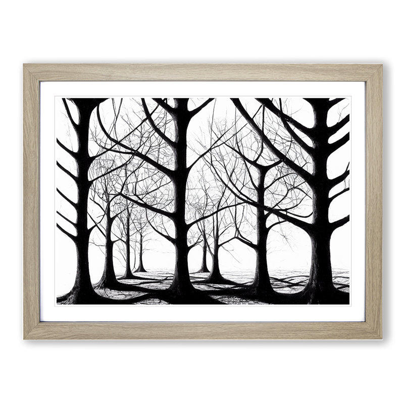 Alert Tree Forest - Single Picture Frame Painting, 46cm H x 64cm W x 2cm D, Oak