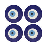 Evil Eye White White Vegan Leather Round Coasters