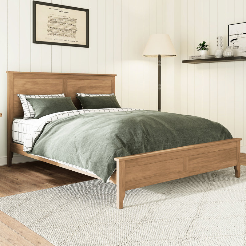 Base de lit double Seadrift avec finition naturelle et lattes, tête de lit surélevée pour un meilleur soutien, charge de grande capacité, finition facile à assembler, tête de lit en bois, capacité de poids, incluse