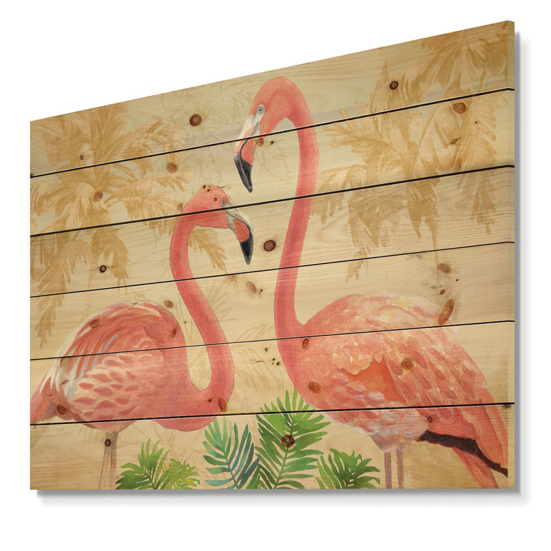 « glam flamant roses », impression sur bois, H 30 po x l 40 po x P 1,5 po