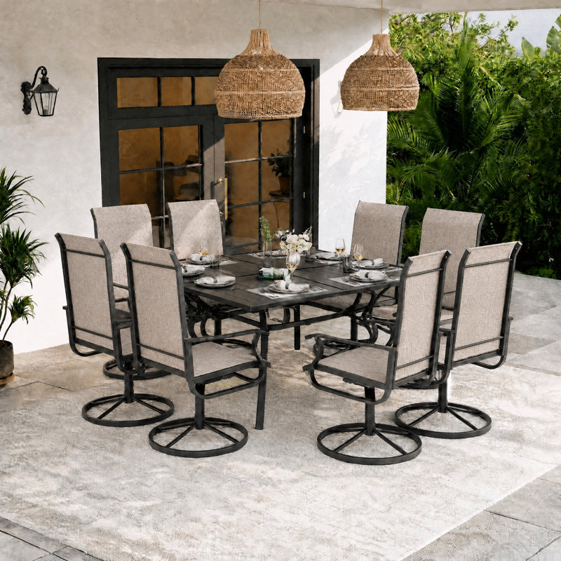 Ensemble de salle à manger d'extérieur 9 pièces avec table rectangulaire, Beige