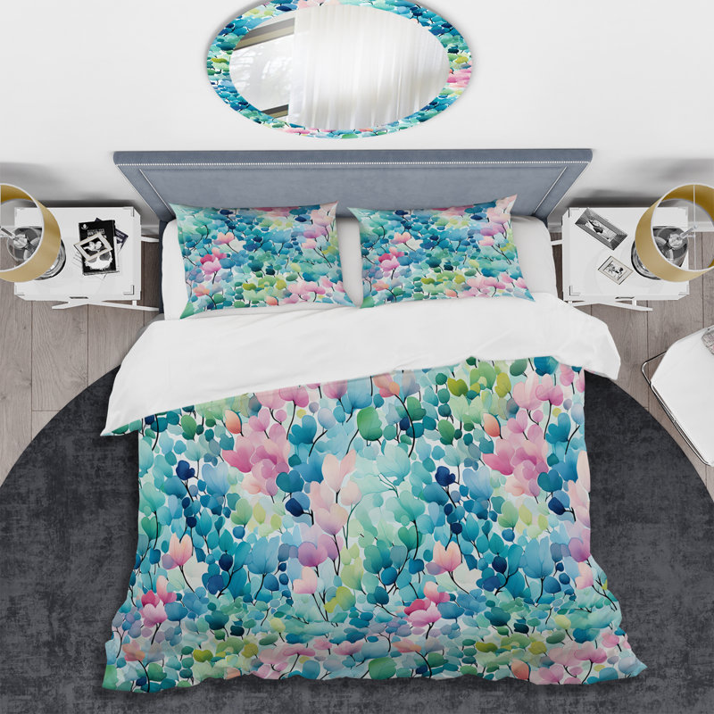 Aquarelle excentricité rose et bleu II - ensemble de housse de couette abstrait - microfibre de polyester