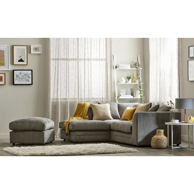 Moana 3 - Piece Upholstered Corner Sofa Chaise with Ottoman, Left Hand Facing, Charcoal