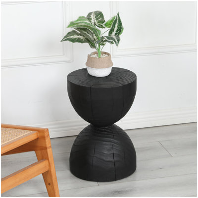 Table d'appoint en bois de manguier massif, table d'appoint ronde noire de 12,2 po avec finition craquelée rétro - Support à plante contemporain en bois fabriqué à la main pour le salon et la chambre à coucher