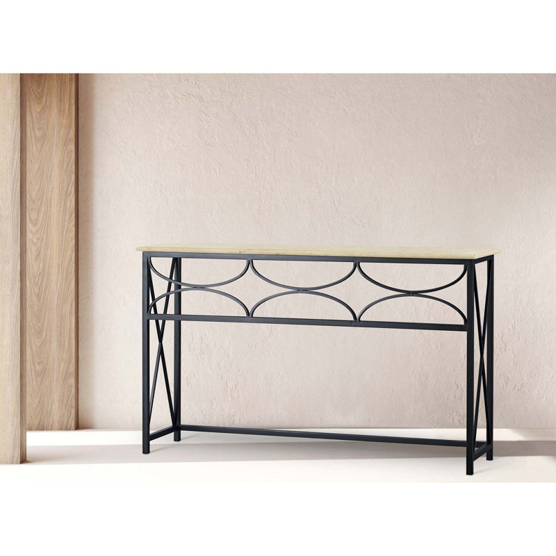 Diamond Console Table, Lite Travertine, Flat Black