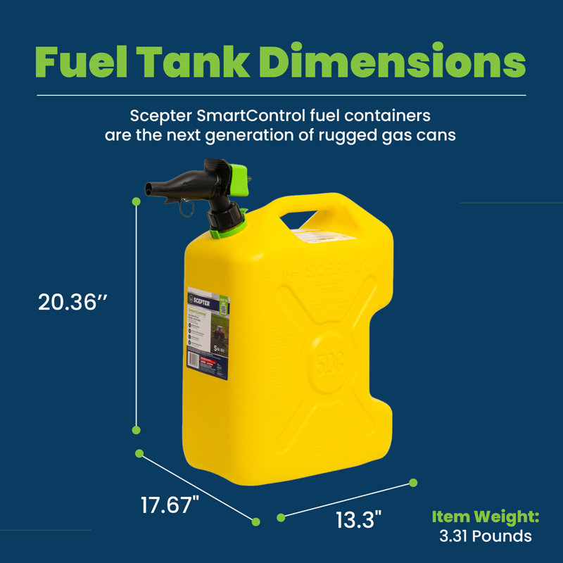 Scepter SmartControl Dual Handle Diesel Gas Container Jug, 5 Gal, 2 Pack, Red, Yellow