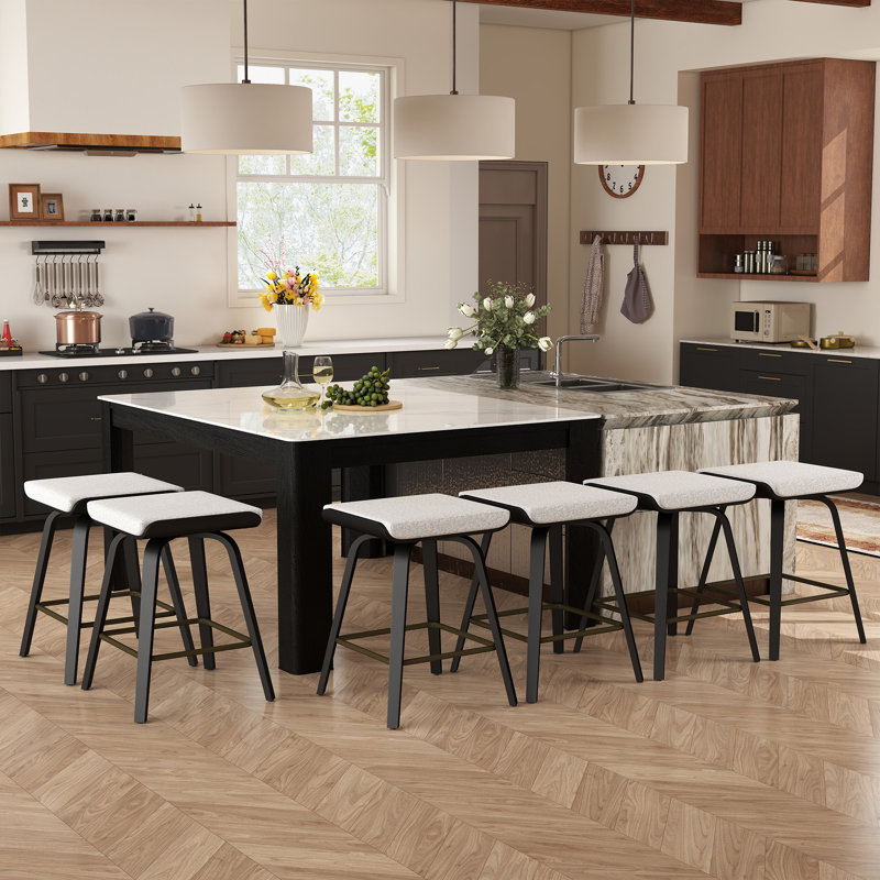 Modern Upholstered Counter Stool With Wood Frame,Counter Height Bar Stool For Kitchen Island,Coffee Bar, White/Black