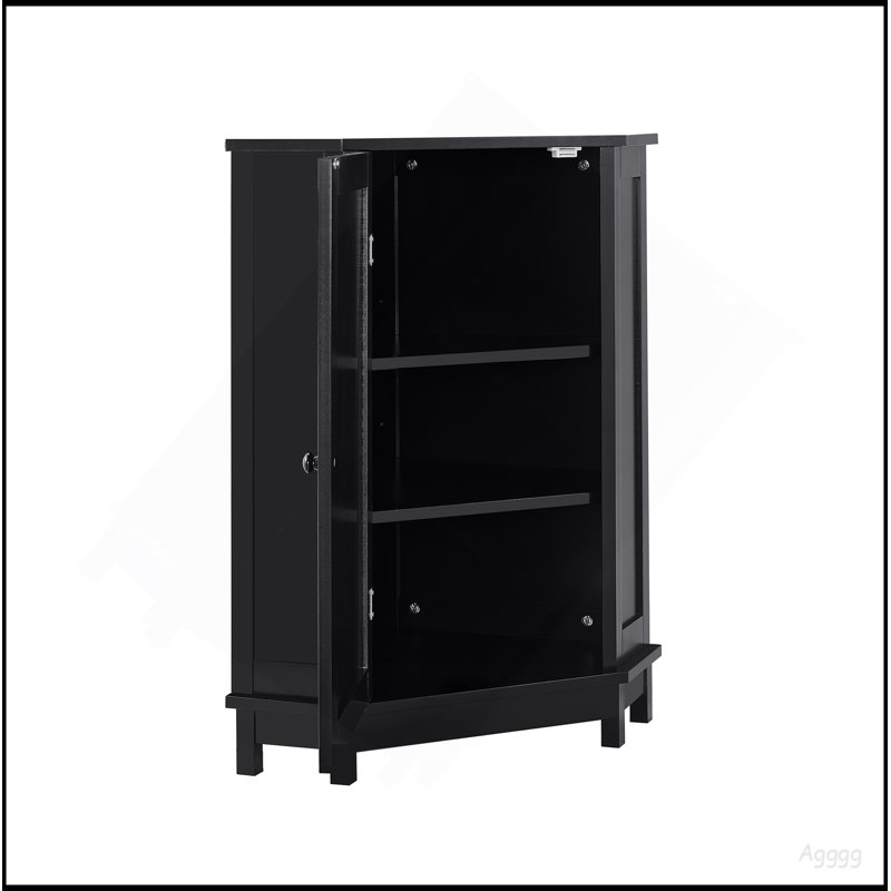 Black Bathroom Cabinet Triangle Corner Storage Cabinet With Adjustable Shelf Modern Style MDF Board, Black