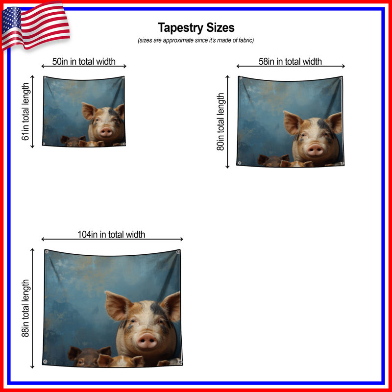 Tapisserie murale cochon «Family Portrait», 50in H x60in W with 4 Grommets