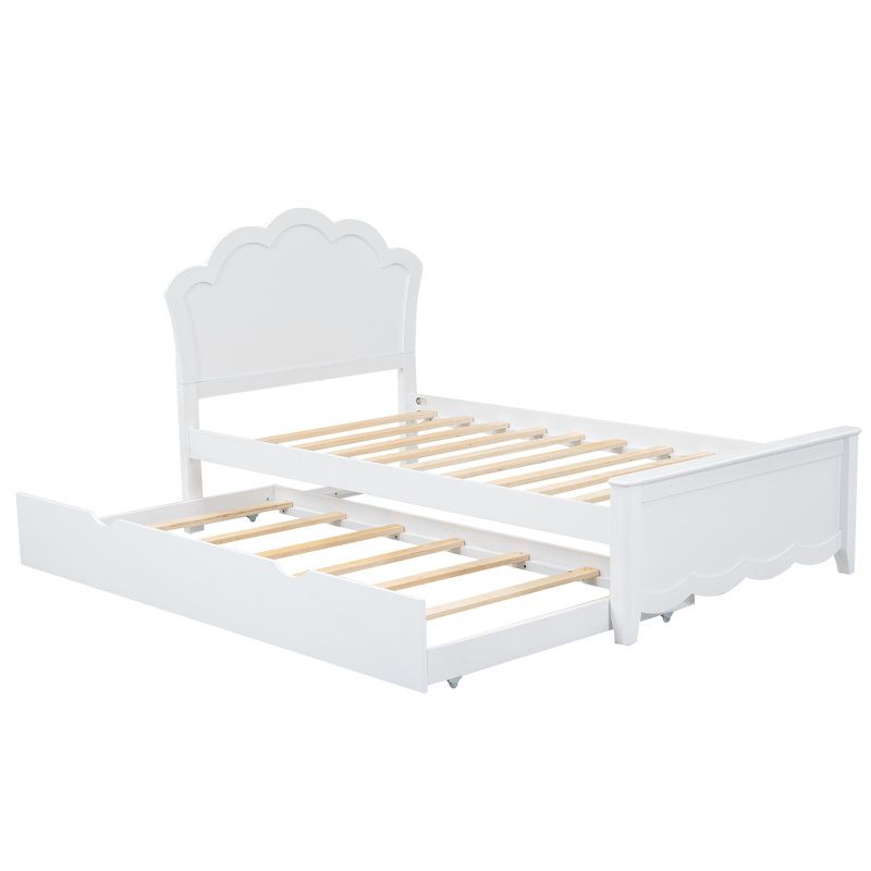 Lit plateforme simple en bois avec tête de lit et lit gigogne simple, blanc, Lit simple