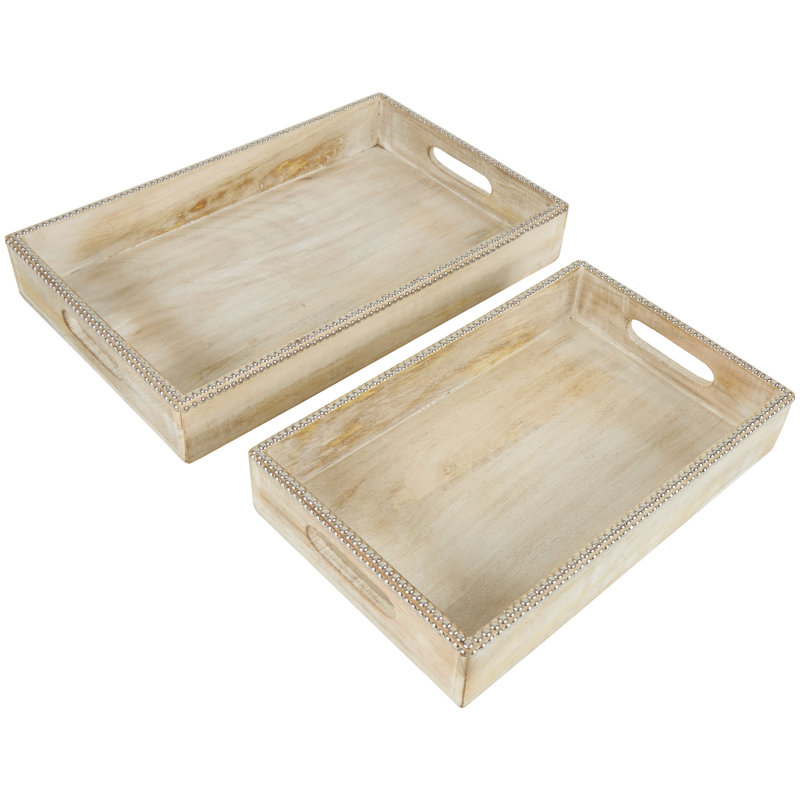 Cole And Grey Mango Wood Tray With Silver Beaded Rim