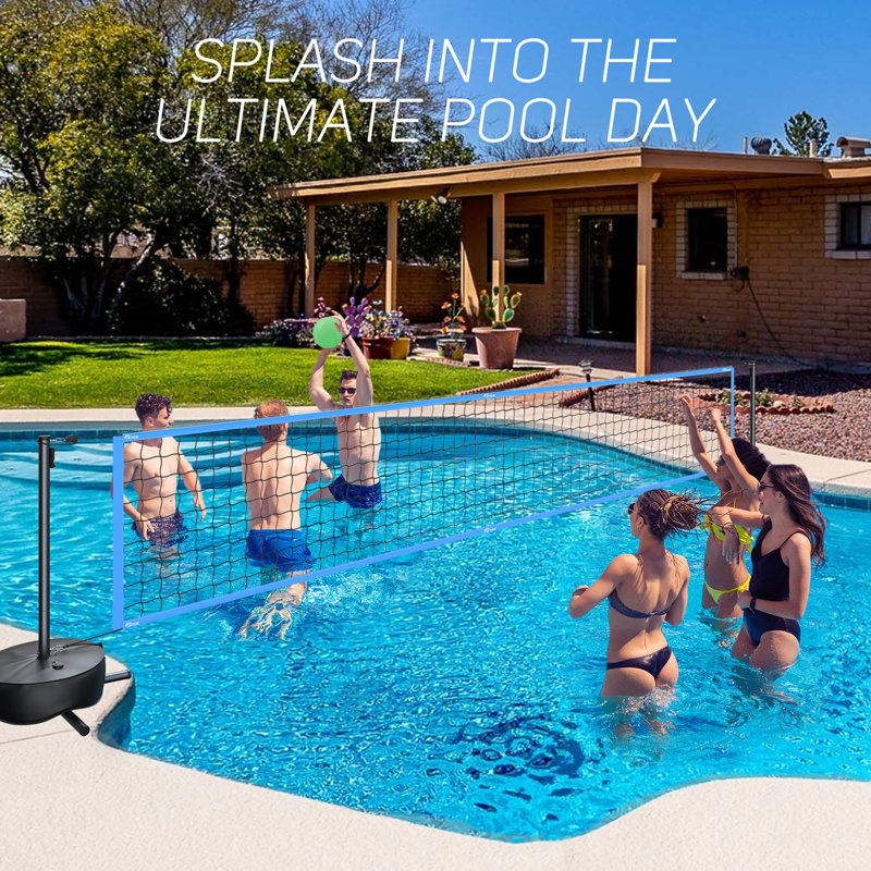 OXYGIE Pool Volleyball Net Games Set With Ball Adjustable Up To 32 Feet Wide