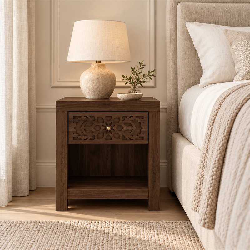 Lukasik 1 Drawer Nightstand, Royal Walnut