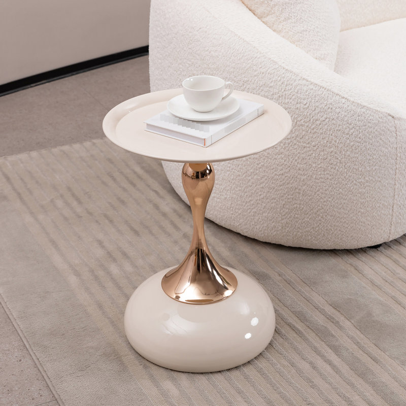 Table basse ronde avec base à queue, piédestal en métal moderne, look artistique pour les espaces de vie, style plateau, utilisation polyvalente, projet d'installation rapide