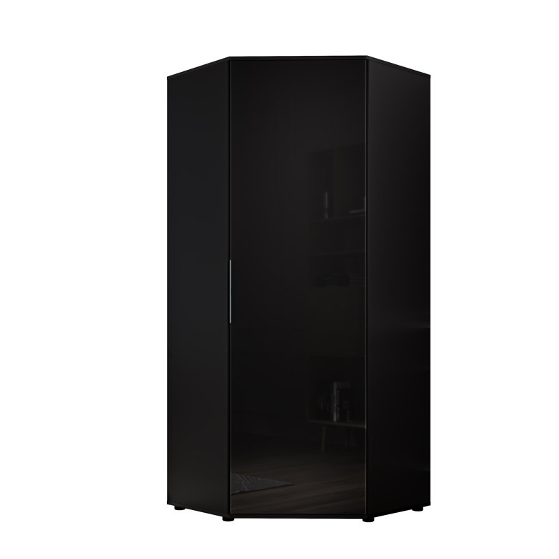 186*80*80CM Modern Simple Corner Wardrobe With High Light UV Door Panel,Solid Wood Style, Matte Black