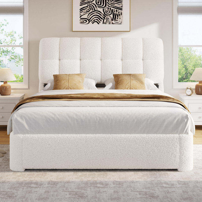 Queen Size Bed Frame Upholstered Platform Bed Frame With Headboard Modern Soft Cloud Bed Frame Queen Size Bed Frame With Rounded Corners, No Box Spring Required, Easy To Assemble,