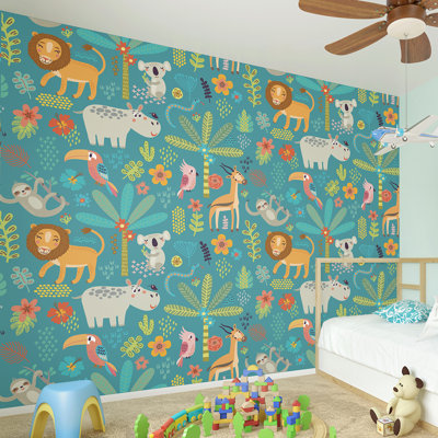 Adhésif mural à 6 panneaux l 7,8 po x l 118 po jungle animals Enzo