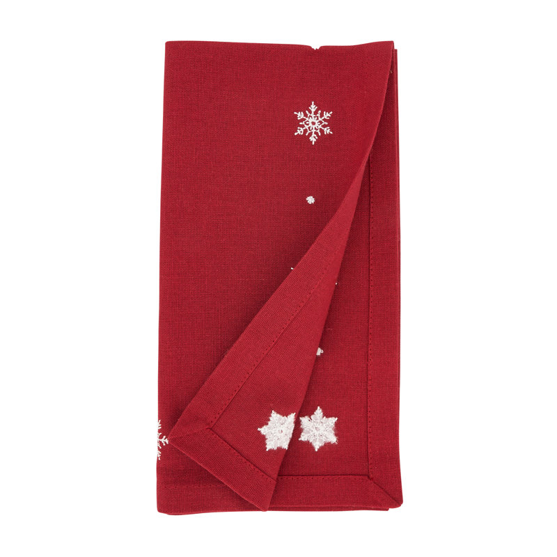 Red Cotton Winter Snowflake Embroidered Napkins (Set of 4)