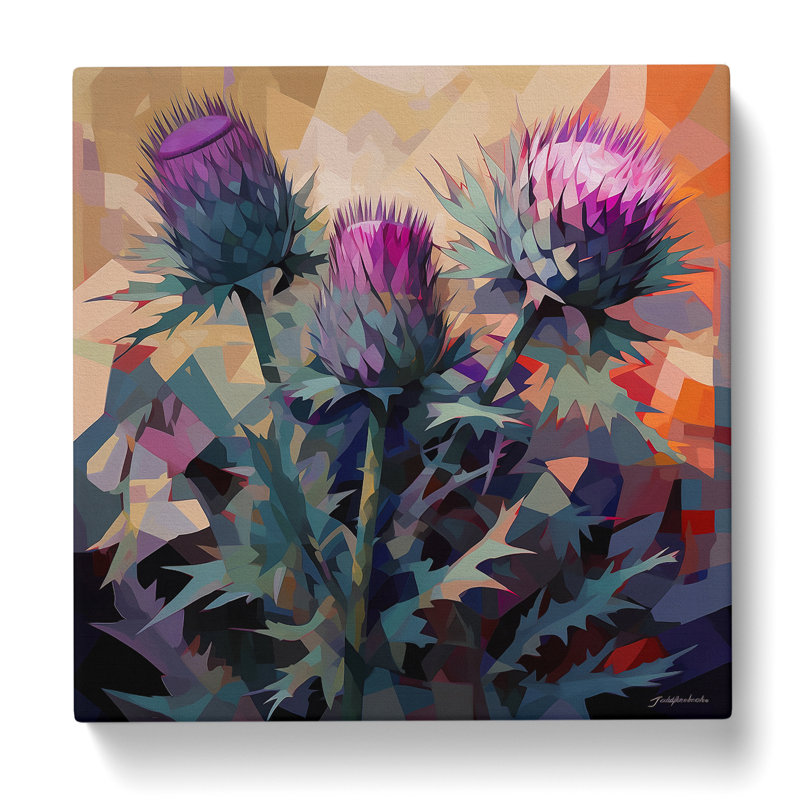 Thistle Cubism - Wrapped Canvas, 35cm H x 35cm W x 3cm D