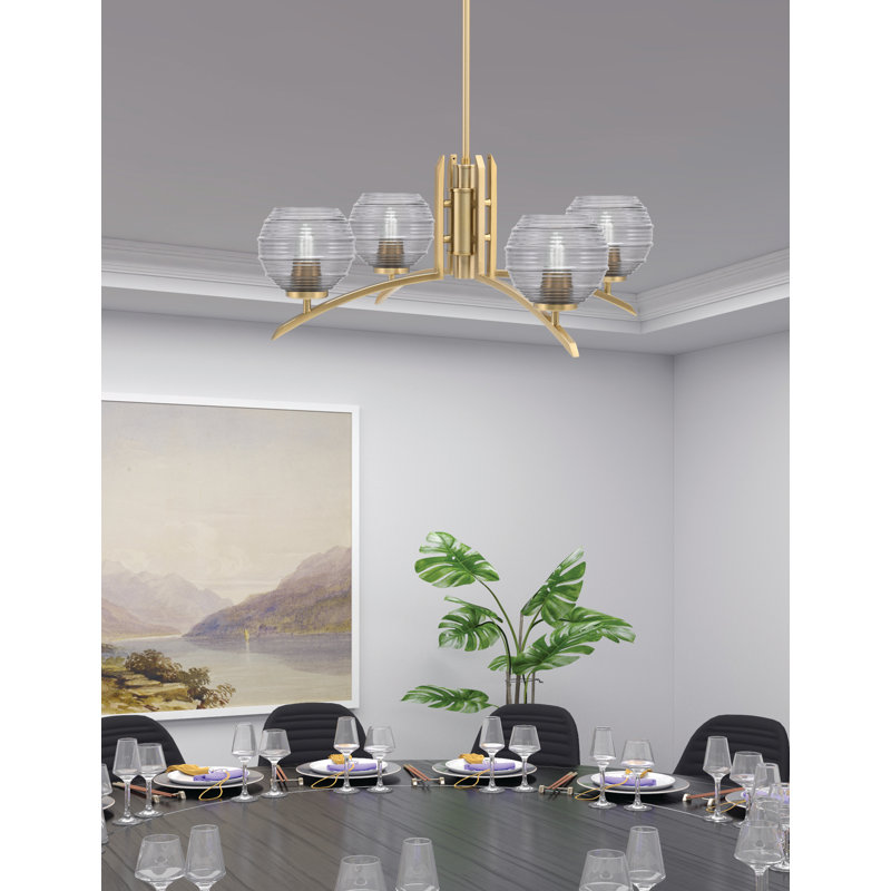 Lustre lumineux en verre nervuré fumée de 6 po, H 58,25 po x l 27,5 po x P 27,5 po, Laiton New Age, 4