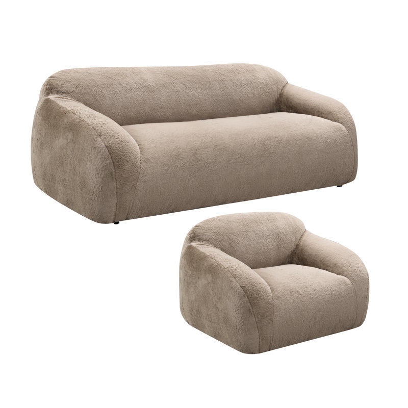 Roundhill Furniture Adell Polar Bear 2-Piece Living Room Set, Sofa And Swivel Chair, Tan