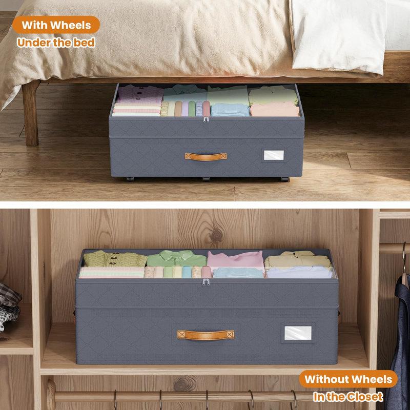 Contenants de rangement réglables sous le lit de 80 L avec roulettes, organisateur de rangement pour chaussures à roulettes avec couvercles transparents et étiquette (gris / paquet de 2)