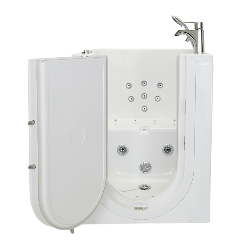 Ella Front Entry 32"x40" Acrylic Air and Hydro Massage Walk-In Bathtub with Left Outward Swing Door, 2 Piece Fast Fill Faucet, 2" Drain