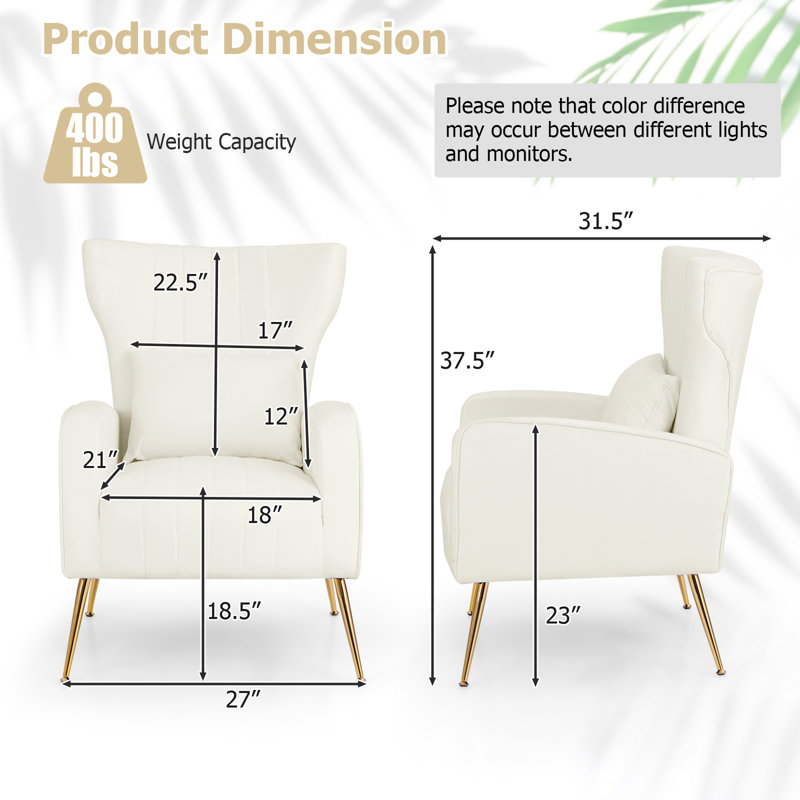Koburn Velvet Wingback Chair, White Velvet