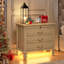 Solid Wood Legs Bedside Table with 3 - Drawer, Charging Station and Motion Sensor Led Light-125129439