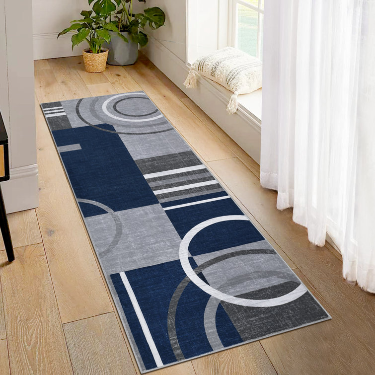 Modern Geometric Abstract Swirls Area Rug, Circles Floor Carpet for Indoor, Living Dining Room
