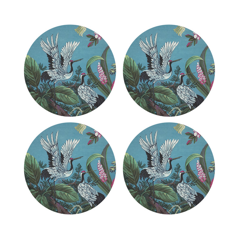 Summer Palace Vegan Leather Round Coasters, Sarus