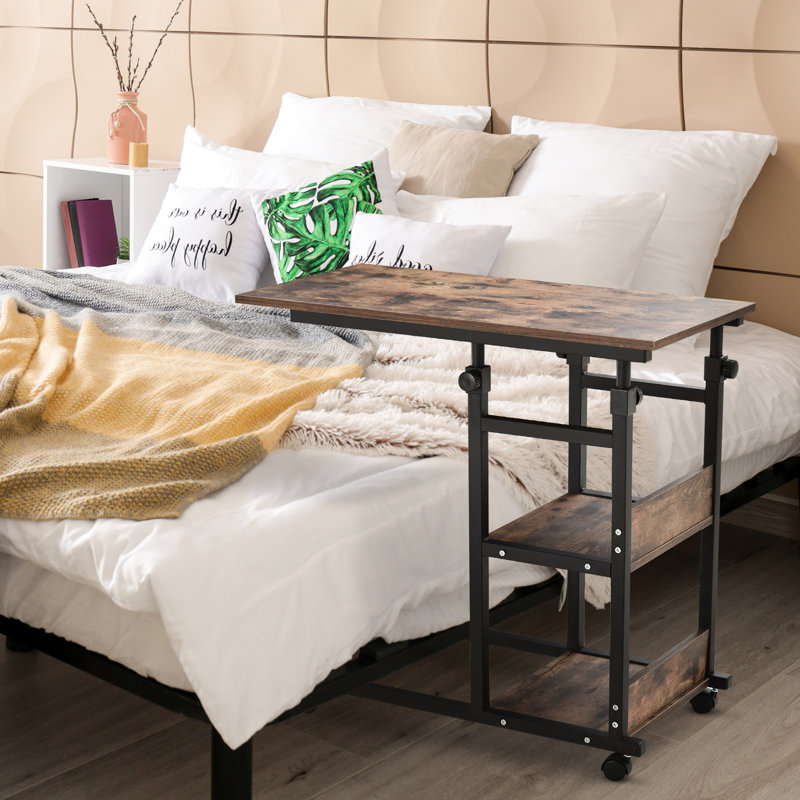 3 tables d'appoint avec rangement, hauteur réglable, table colorway industrielle brune avec rangement, roues