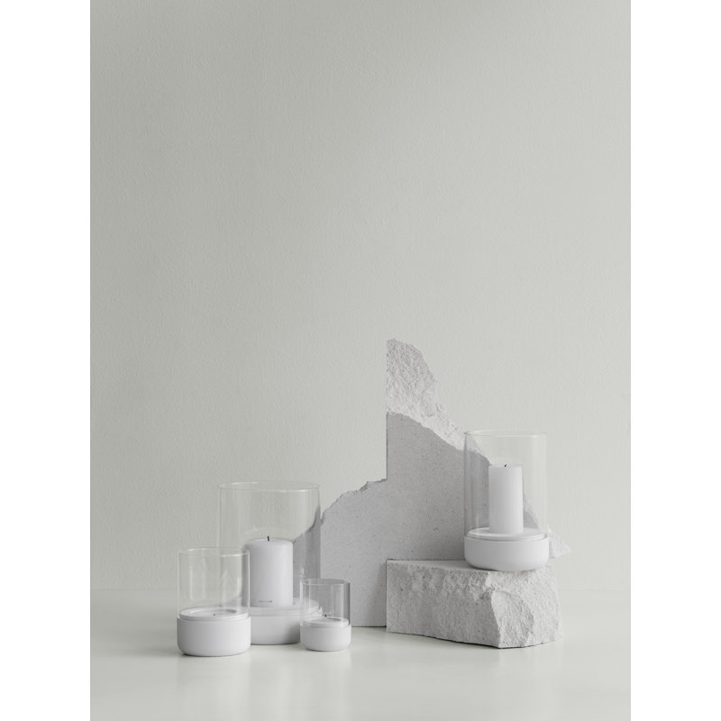 Calma Hurricane Candle Holder, 8.9" H x 5.9" W x 5.9" D, Pure White