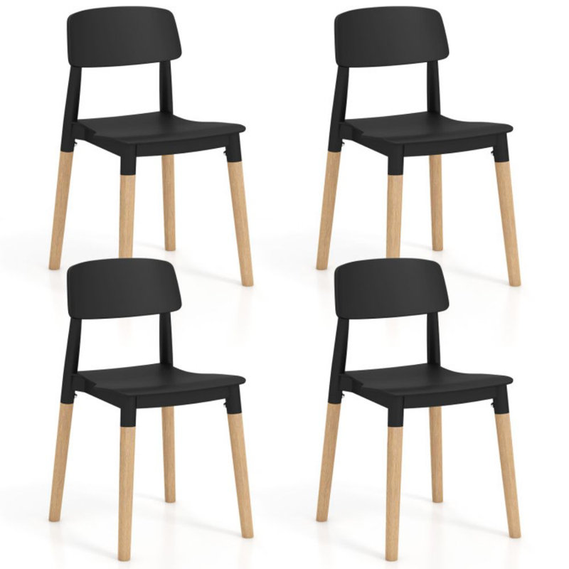 Modern Dining Side Chairs Set Of 4 With Ergonomic Backrest For Dining Room, Black